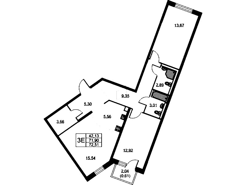 2-комнатная квартира 72.51 м², 2/9 эт., ЖК «Квартал Лаголово»